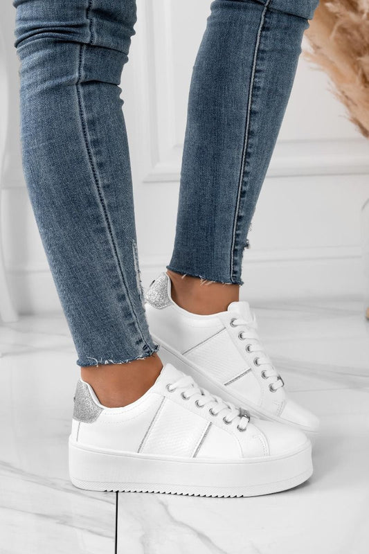 MORENA - White sneakers with silver glitter inserts