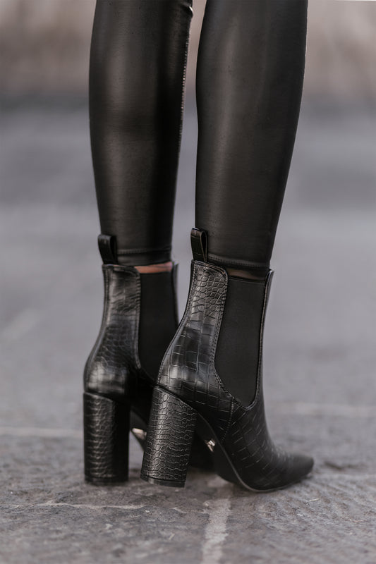Bottines noires Alexoo effet croco avec élastique latéral