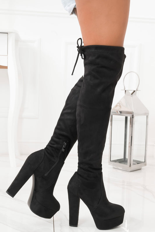 CLORIS - Black suede over the knee boots