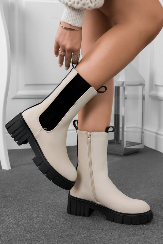 LAURA - Beige ankle boots with sidespring
