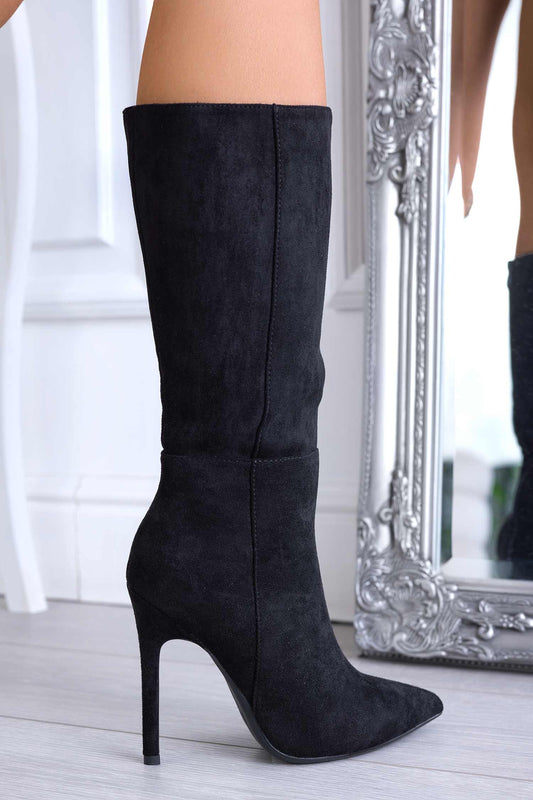 ALFIE - Black suede boots with high stiletto heels