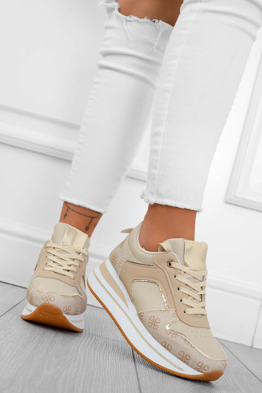ABBEY - Patterned beige sneakers