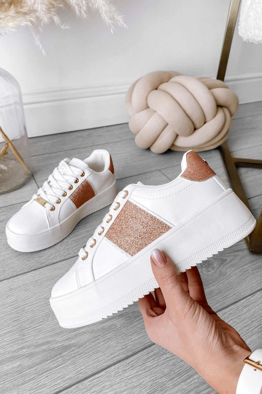 CIRCE - Alexoo white sneakers with rose gold glitter