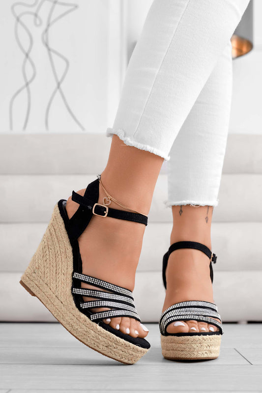 SANTA FE - Black espadrille sandals with jeweled straps