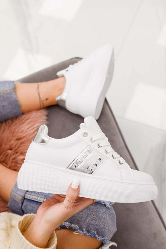 FORTUNA - White sneakers with chunky sole and silver studs