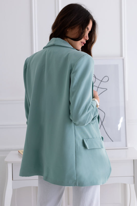 Blazer verde abierto con mangas fruncidas