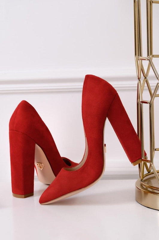 DELIA - Red suede pumps with block heels