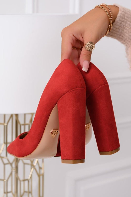 DELIA - Red suede pumps with block heels