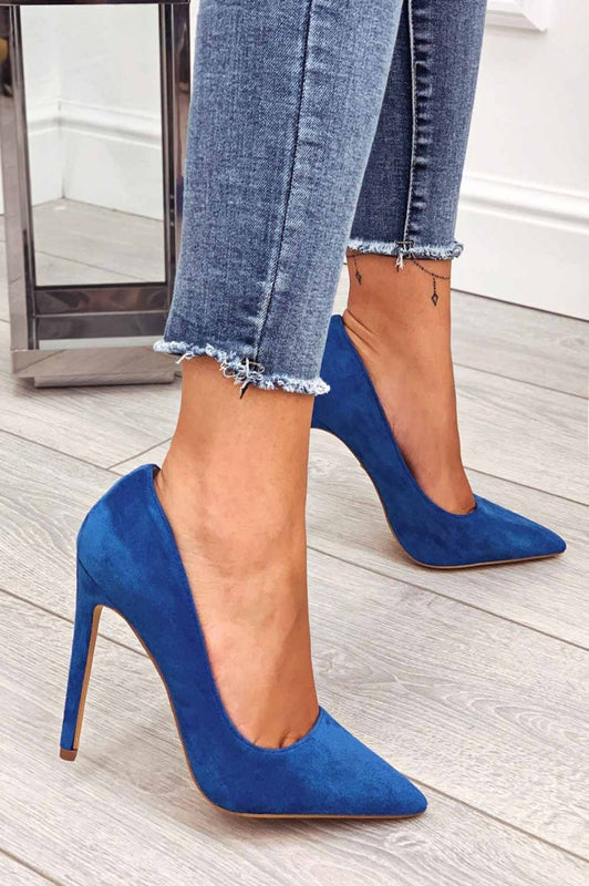 LEXIE - Escarpins bleus en daim à talons hauts