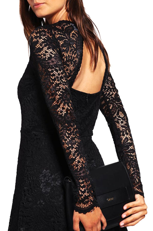 Open back black lace dress