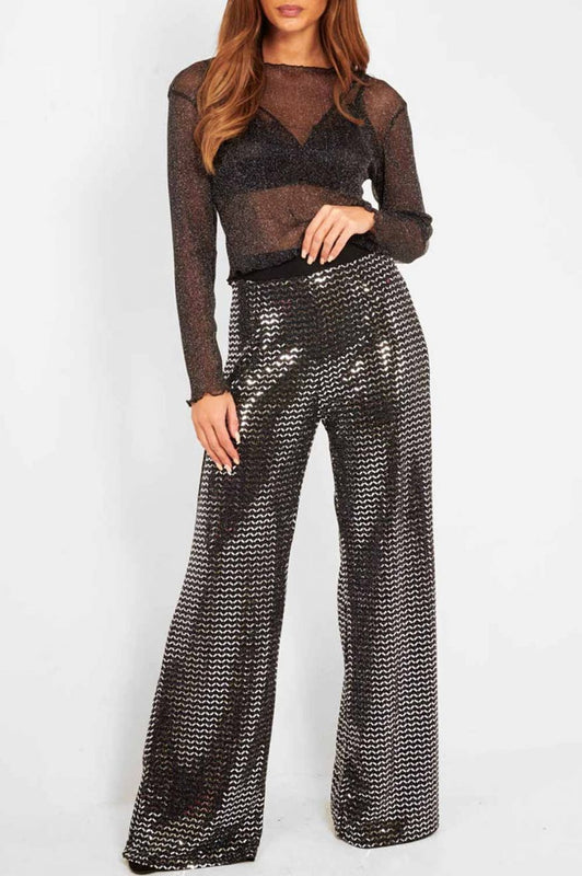 Pantalon palazzo à paillettes Noir
