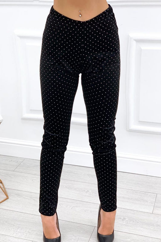 Leggings de terciopelo con tachuelas Negro