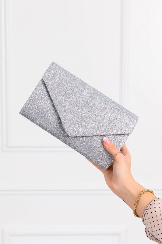 Silver clutch bag with glitter B203