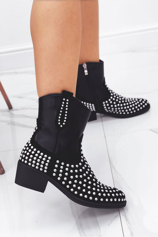 LEENA - Black cowboy ankle boots with studs