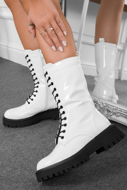 CAMERON - White patent leather ankle boots