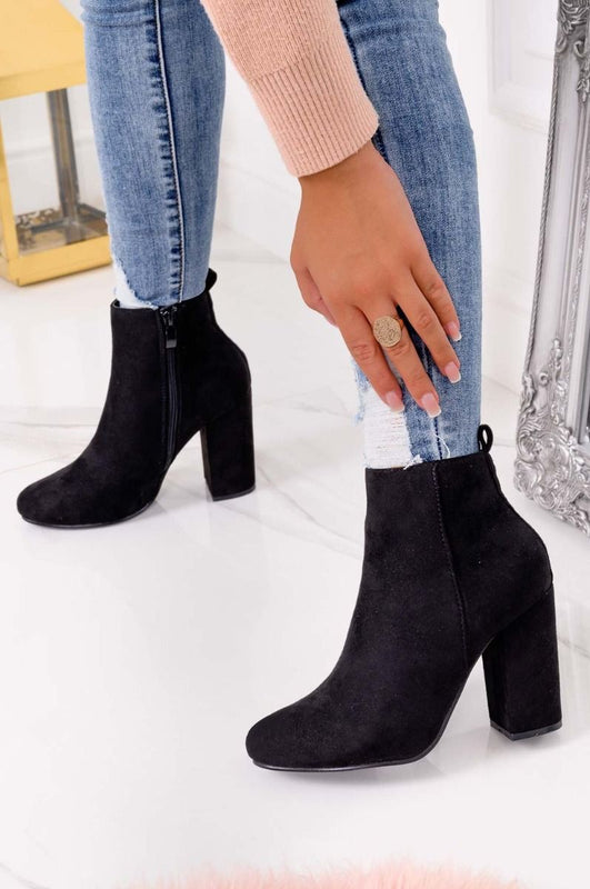 Black suede ankle boots with comfortable heel