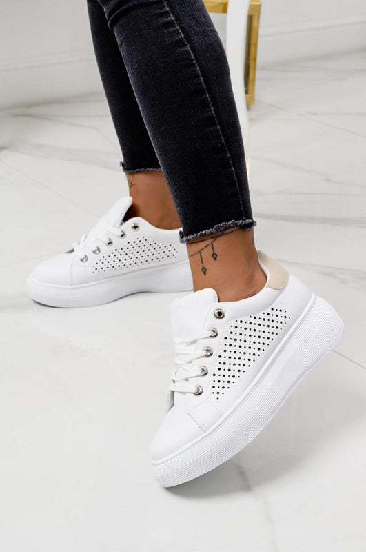 BRIDGET - White sneakers perforated with chunky sole and beige back