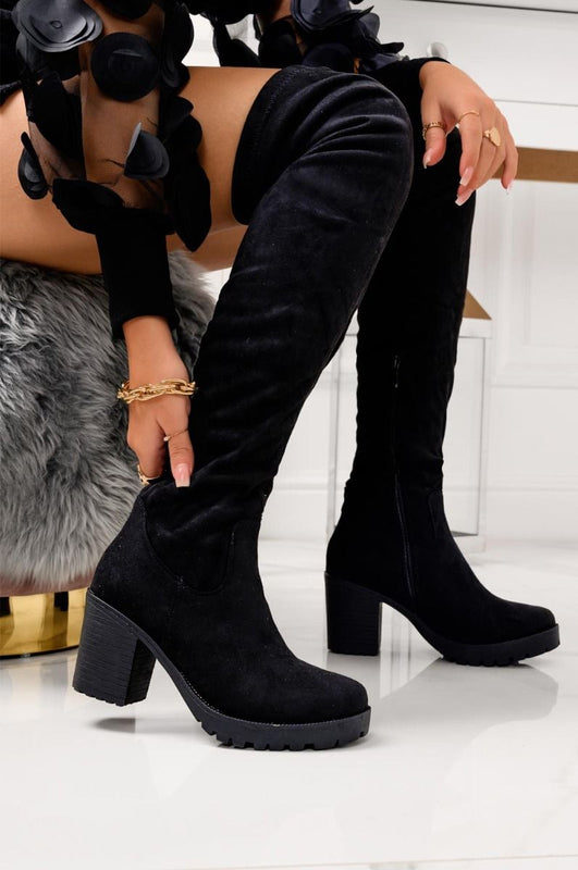 Cuissardes noires en daim avec talon confortable