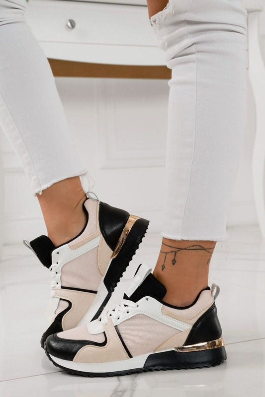 Keri - Black sneakers with beige details