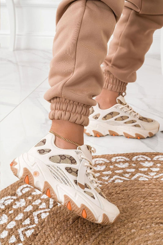 VERONICA - Beige sneakers with brown print