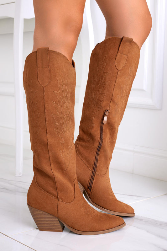 Bottes camel camperos en daim texan