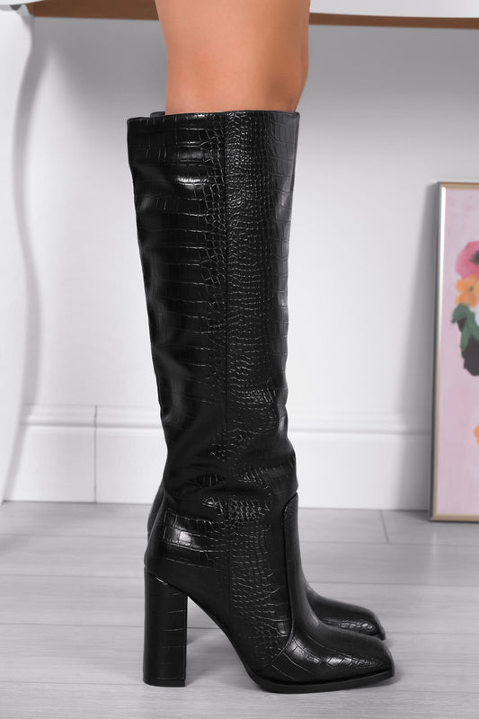 Bottes noires Alexoo effet crocodile