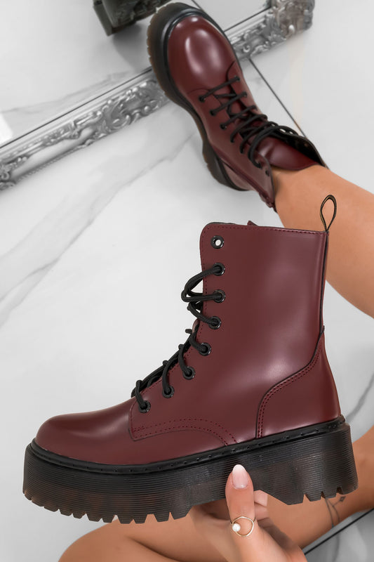 ANDREA - Bordeaux faux leather ankle boots with laces