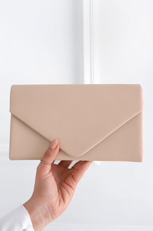 Beige B205 clutch bag in faux leather