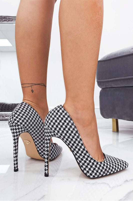 LEXIE - Escarpins noirs pied-de-poule à talons hauts