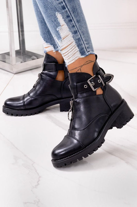 OLIVIA - Black ankle boots with side buckle and zip