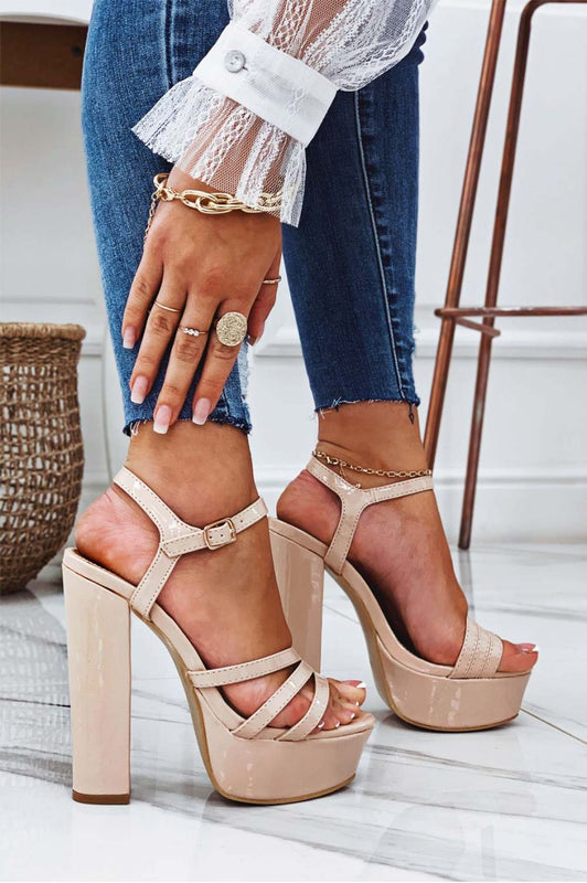 BROOKE - Nude patent leather sandals with high heels