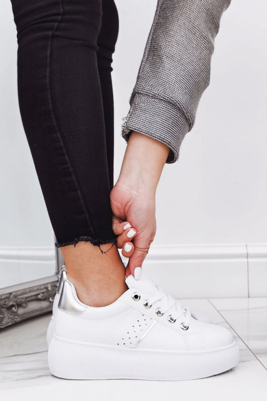 ISABELLA - White sneakers with chunky sole and silver details