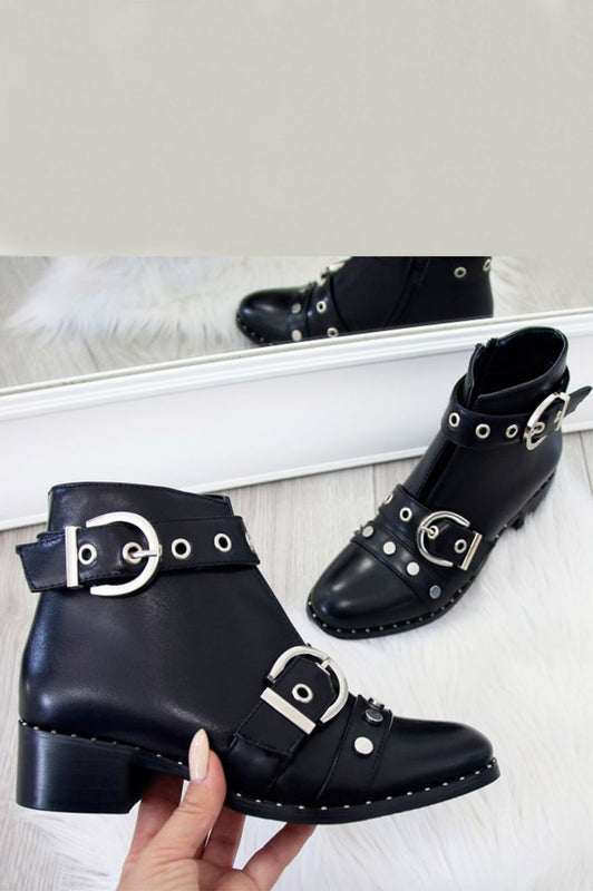 STEWIE - Black faux leather ankle boots with buckles