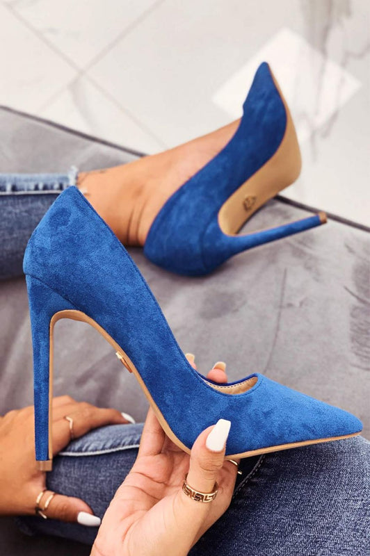 LEXIE - Escarpins bleus en daim à talons hauts