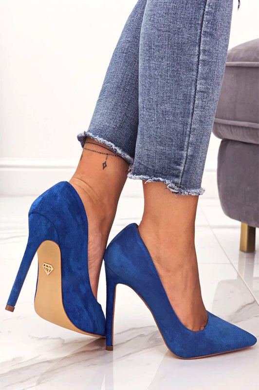 LEXIE - Escarpins bleus en daim à talons hauts