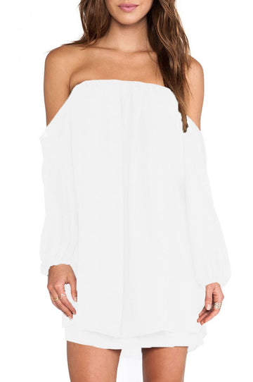 Strapless dress in voile - White