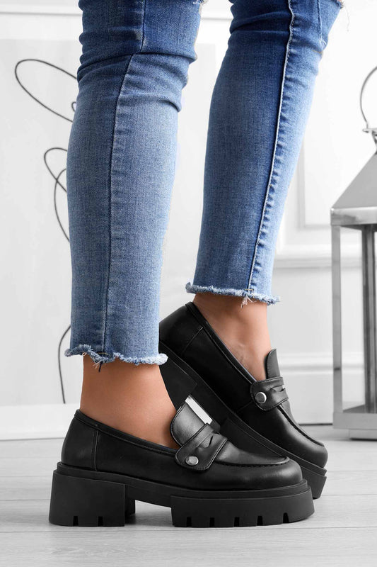 Mocasines plataforma negros Alexoo con accesorios intercambiables