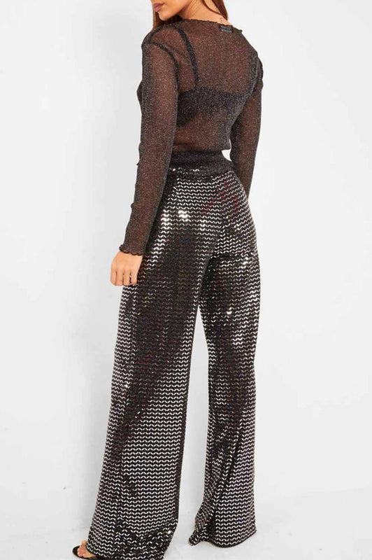 Pantalon palazzo à paillettes Noir