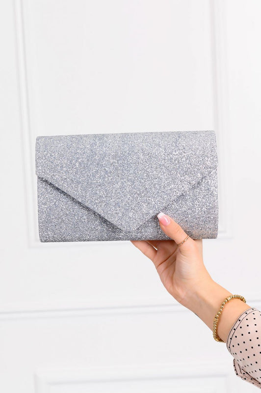 Silver clutch bag with glitter B203