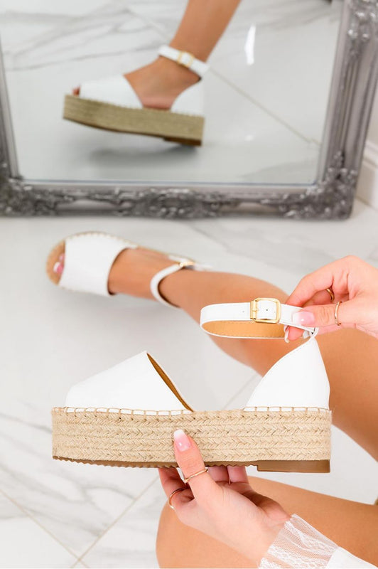 LICIA - Espadrillas bianche con zeppa e cinturino