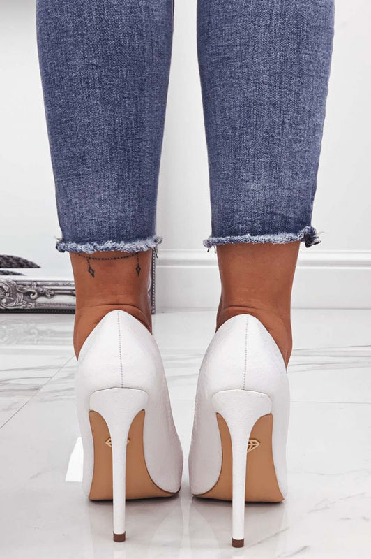 White python-effect pumps with high heel