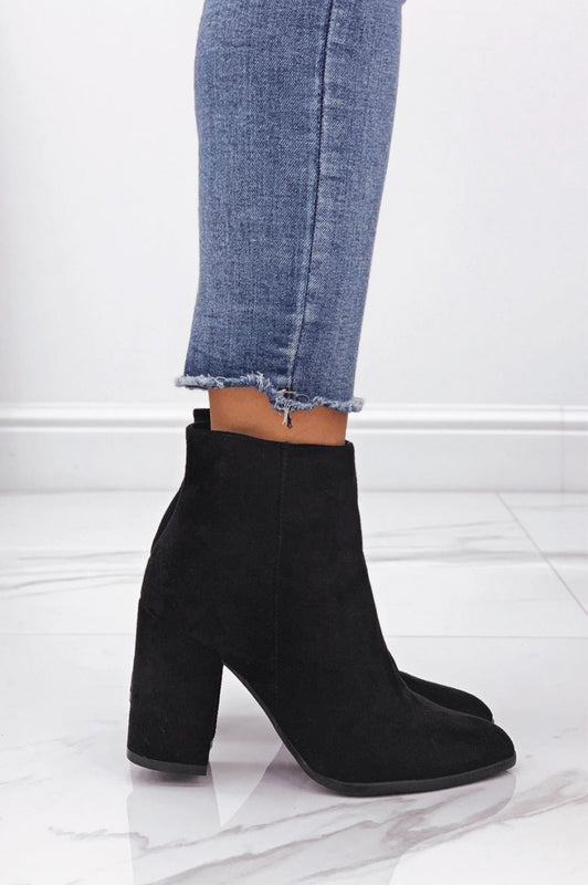 Black suede ankle boots with comfortable heel