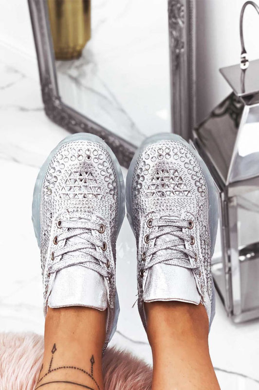 DIVA -  Silver sneakers with rubber sole and jewels