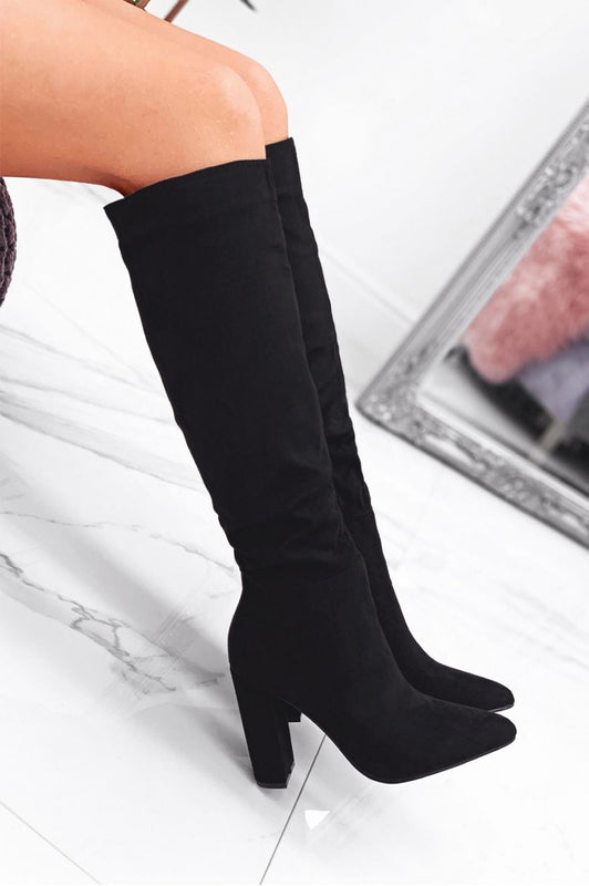 LUANA - Black suede boots with high heels