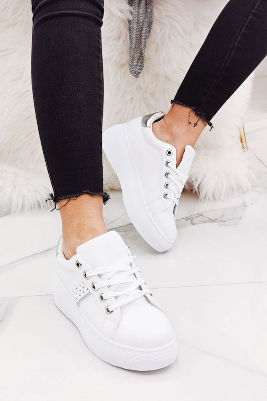 ISABELLA - White sneakers with chunky sole and silver details