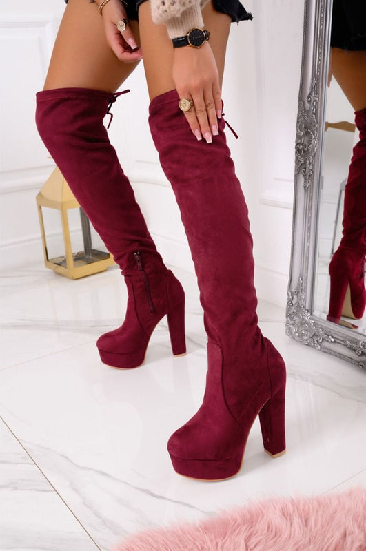 CLORIS - Bordeaux suede over-the-knee boots