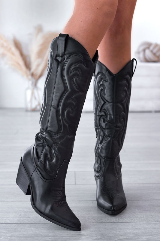 Botas camperas negras Alexoo con bordado en relieve