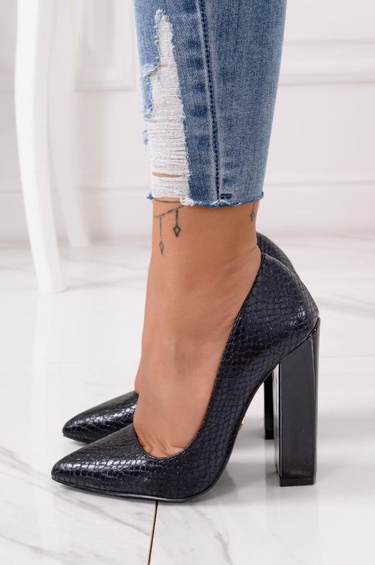Escarpins noirs effet python avec talon confortable