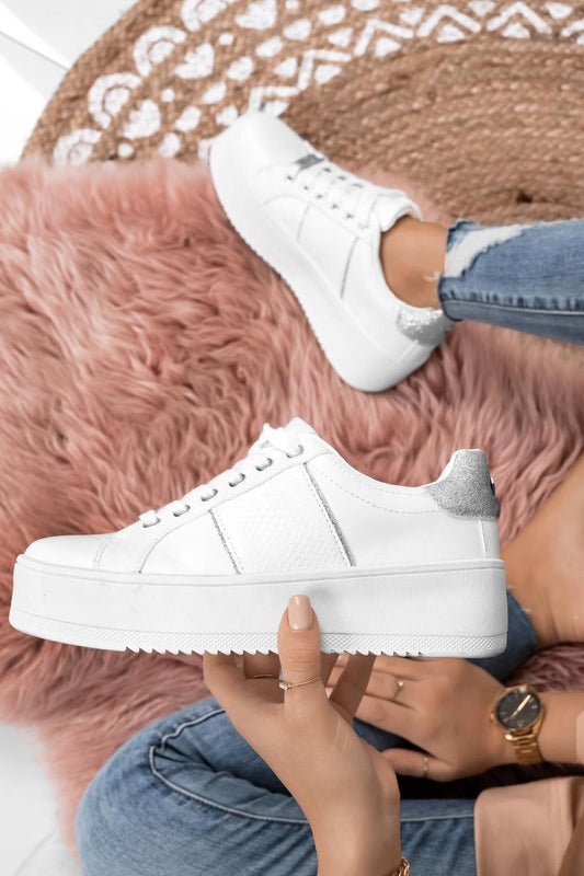 MORENA - White sneakers with silver glitter inserts