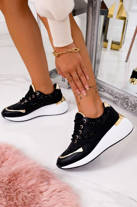 Sneakers gioiello nere con scuola spessa